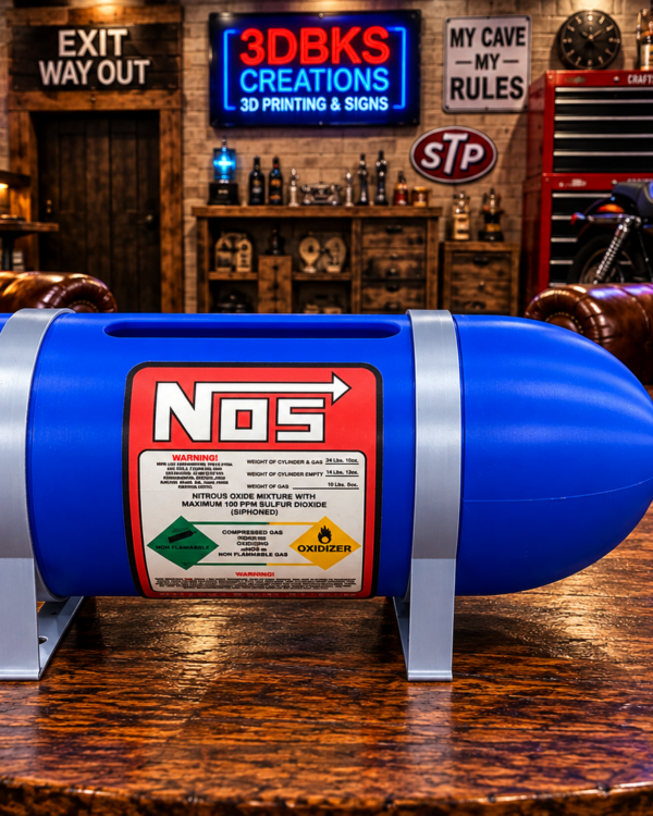 3D-Printed NOS Bottle Replica – Hidden Storage & Shop Rag Dispenser